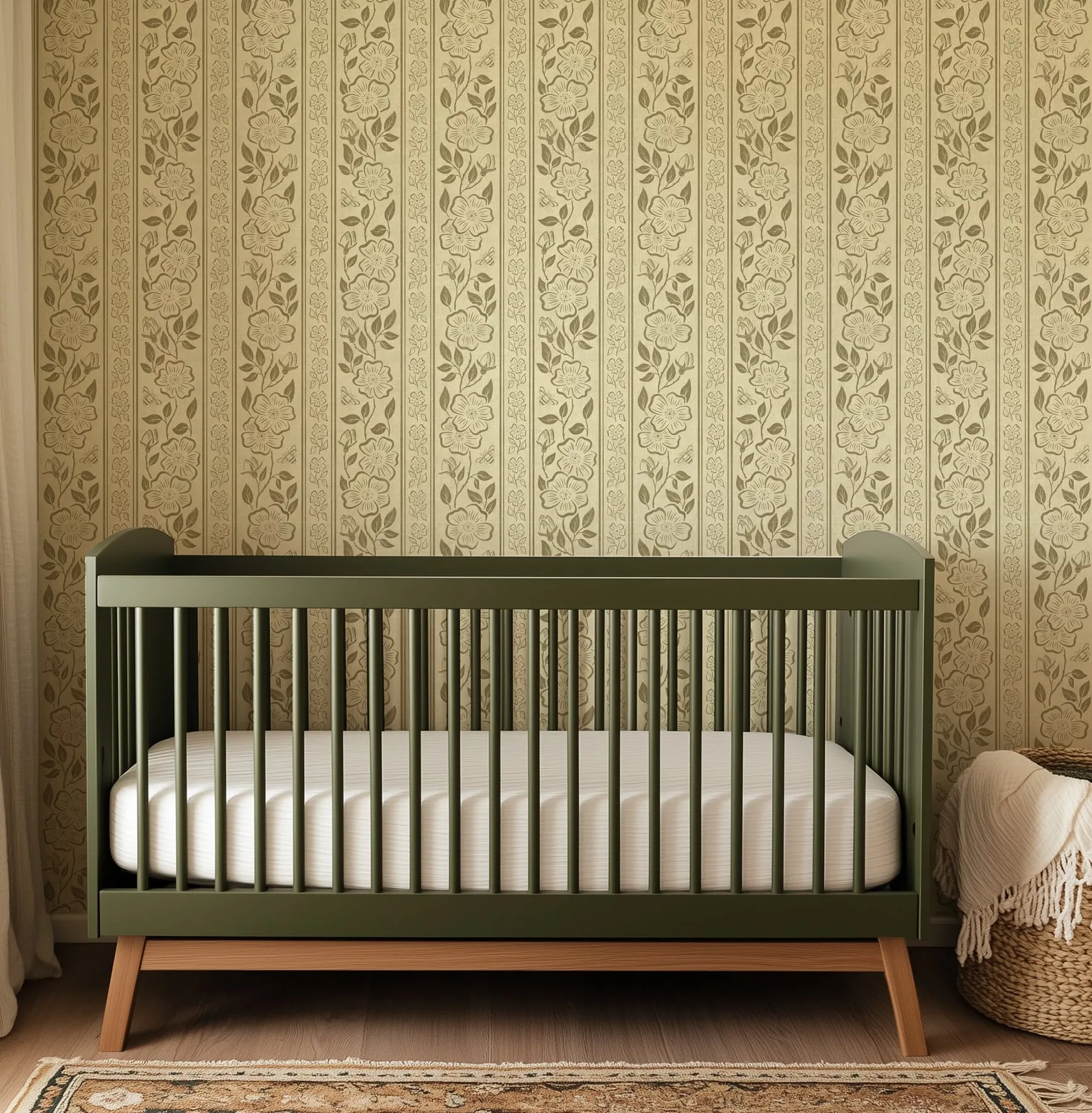 Botanical Stripe Wallpaper | Hand-Drawn Floral Elegance on Linen Texture