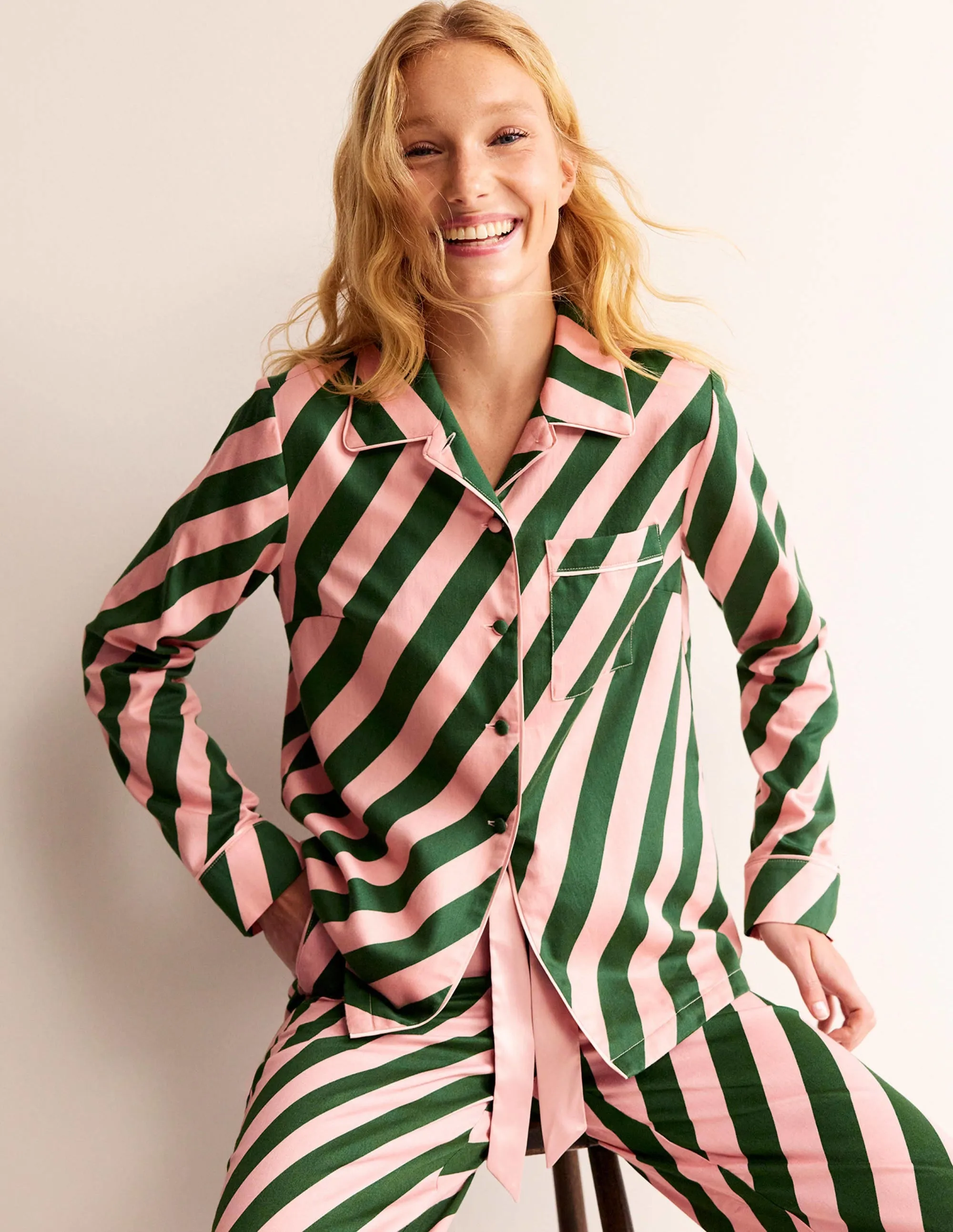 Cotton Sateen Pyjama Shirt-Ceylon Yellow, Tiger