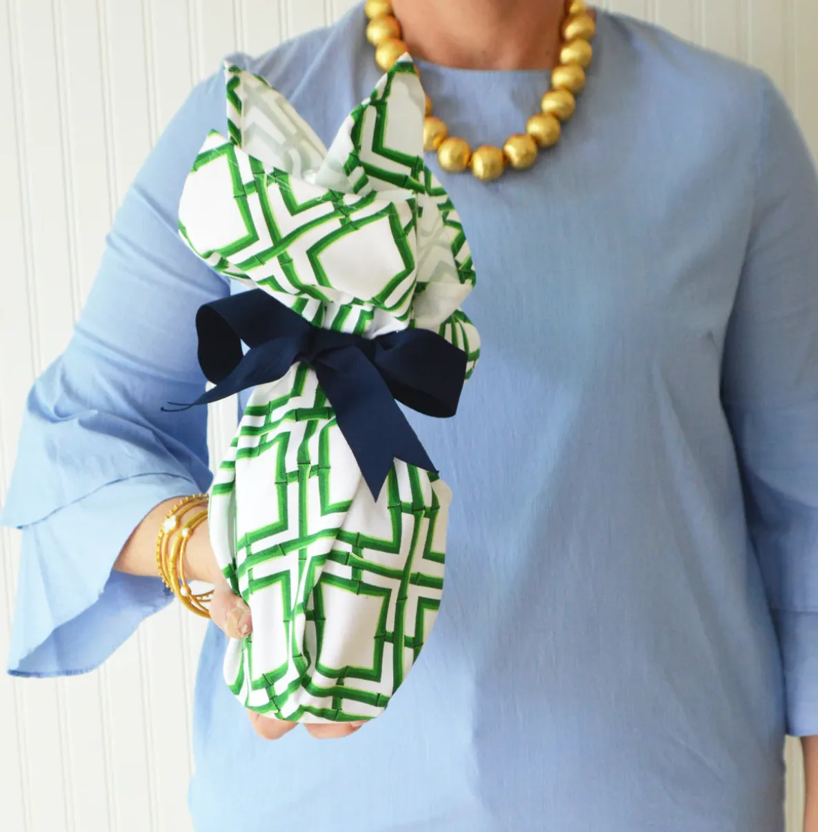 COTTON TEA TOWEL | GREEN BAMBOO TRELLIS