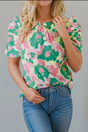 Ginger Abstract Frilly Neck Top