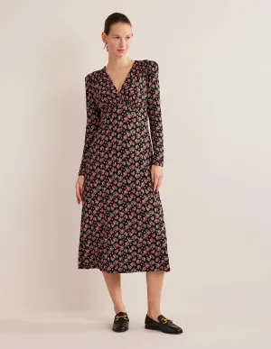 Jersey Midi Tea Dress-Black, Diamond Rose