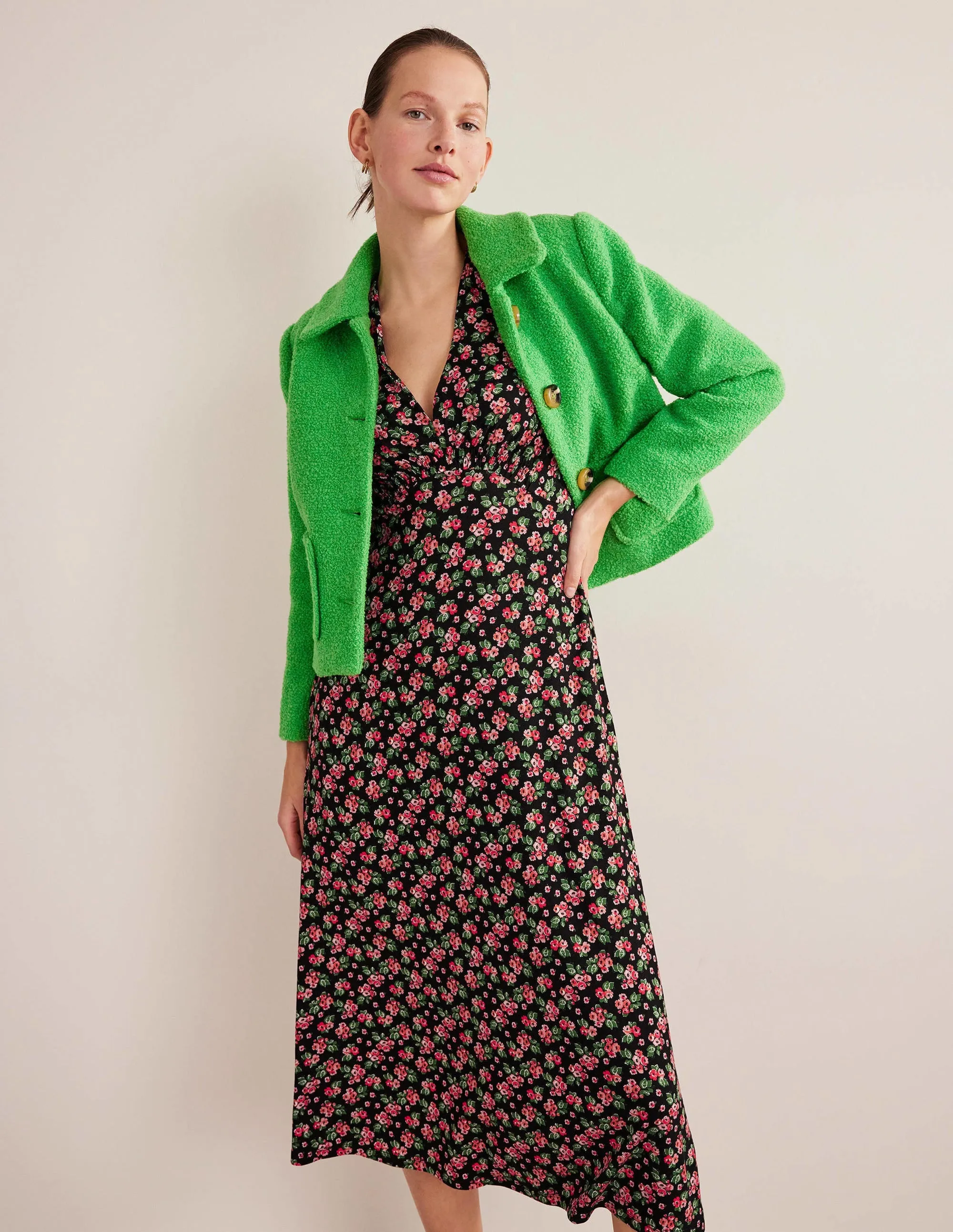 Jersey Midi Tea Dress-Black, Diamond Rose