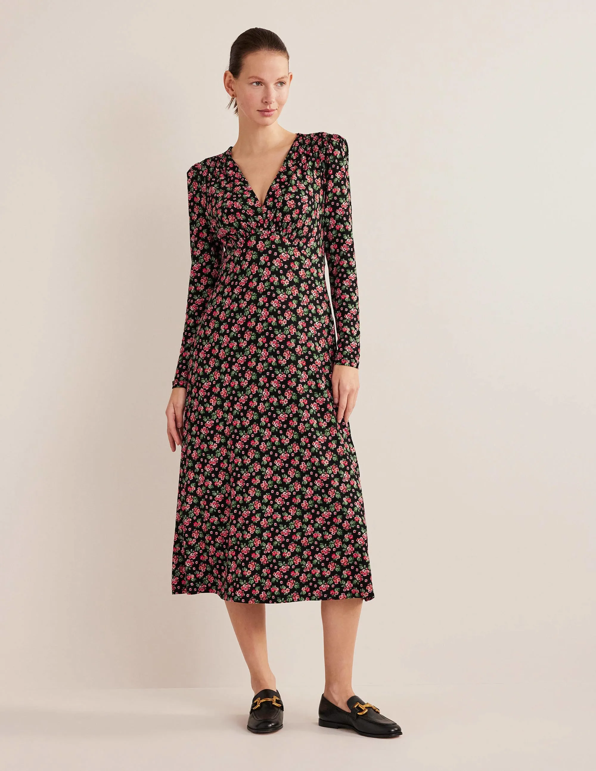 Jersey Midi Tea Dress-Black, Diamond Rose