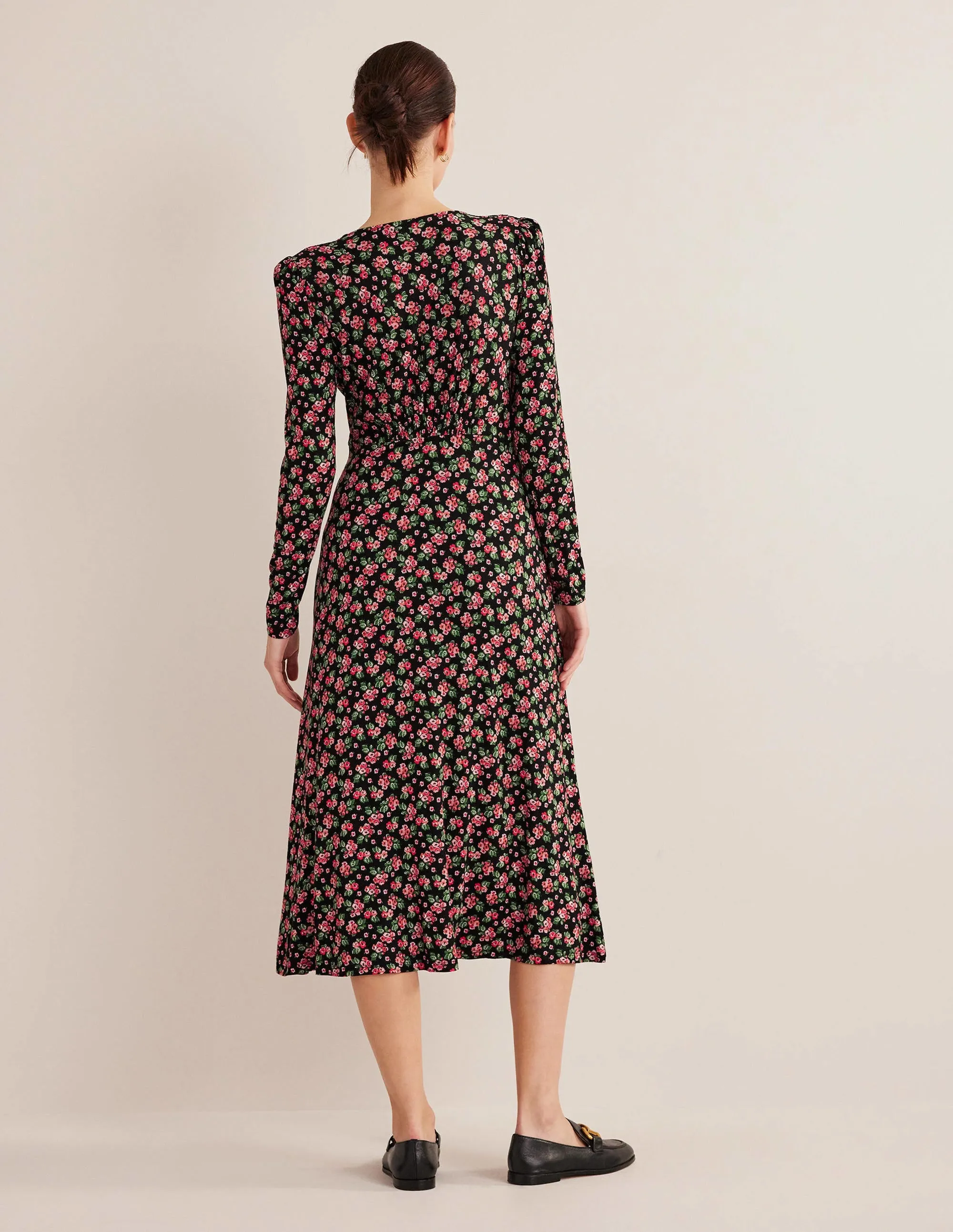 Jersey Midi Tea Dress-Black, Diamond Rose