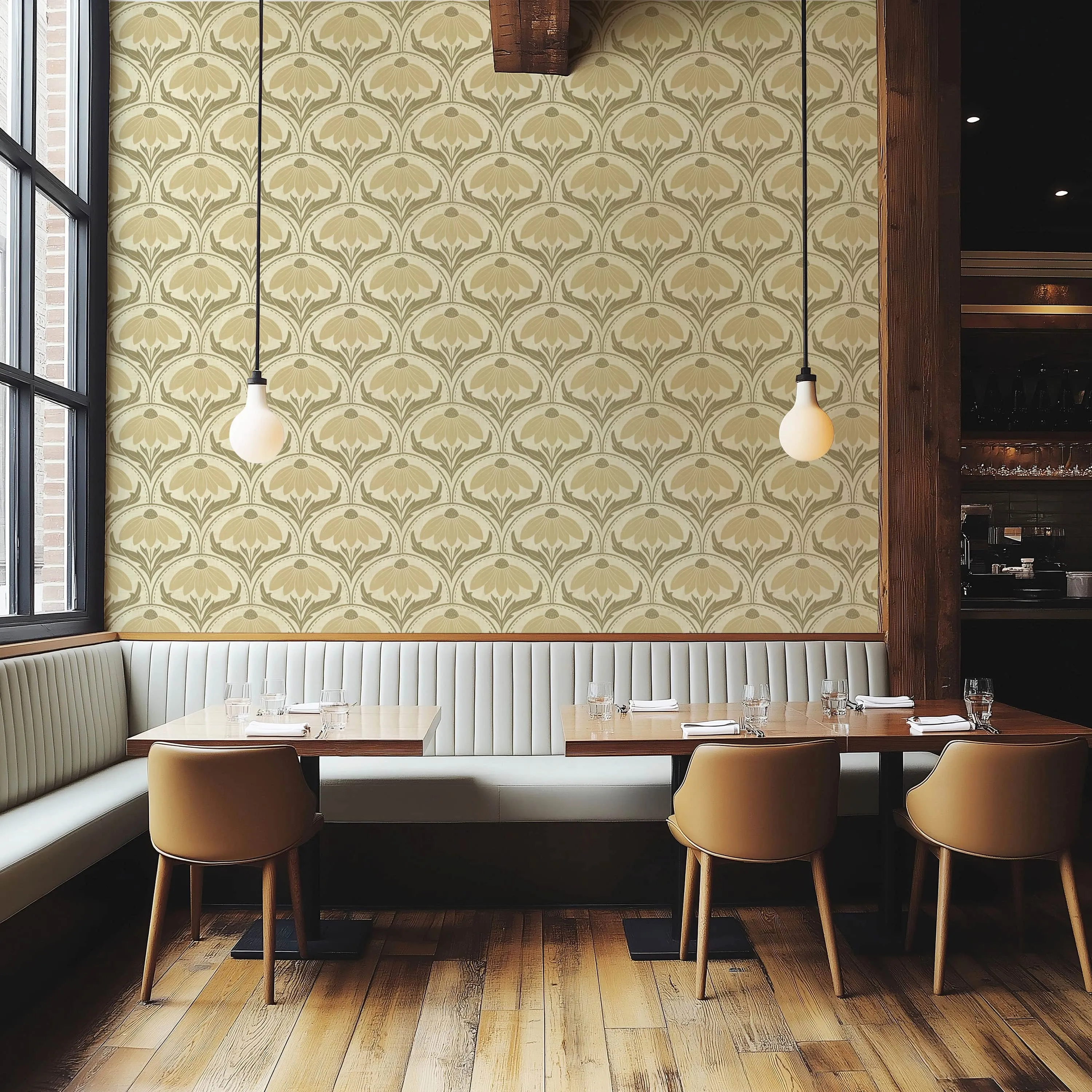 Scalloped Coneflower Wallpaper – Vintage Floral Elegance