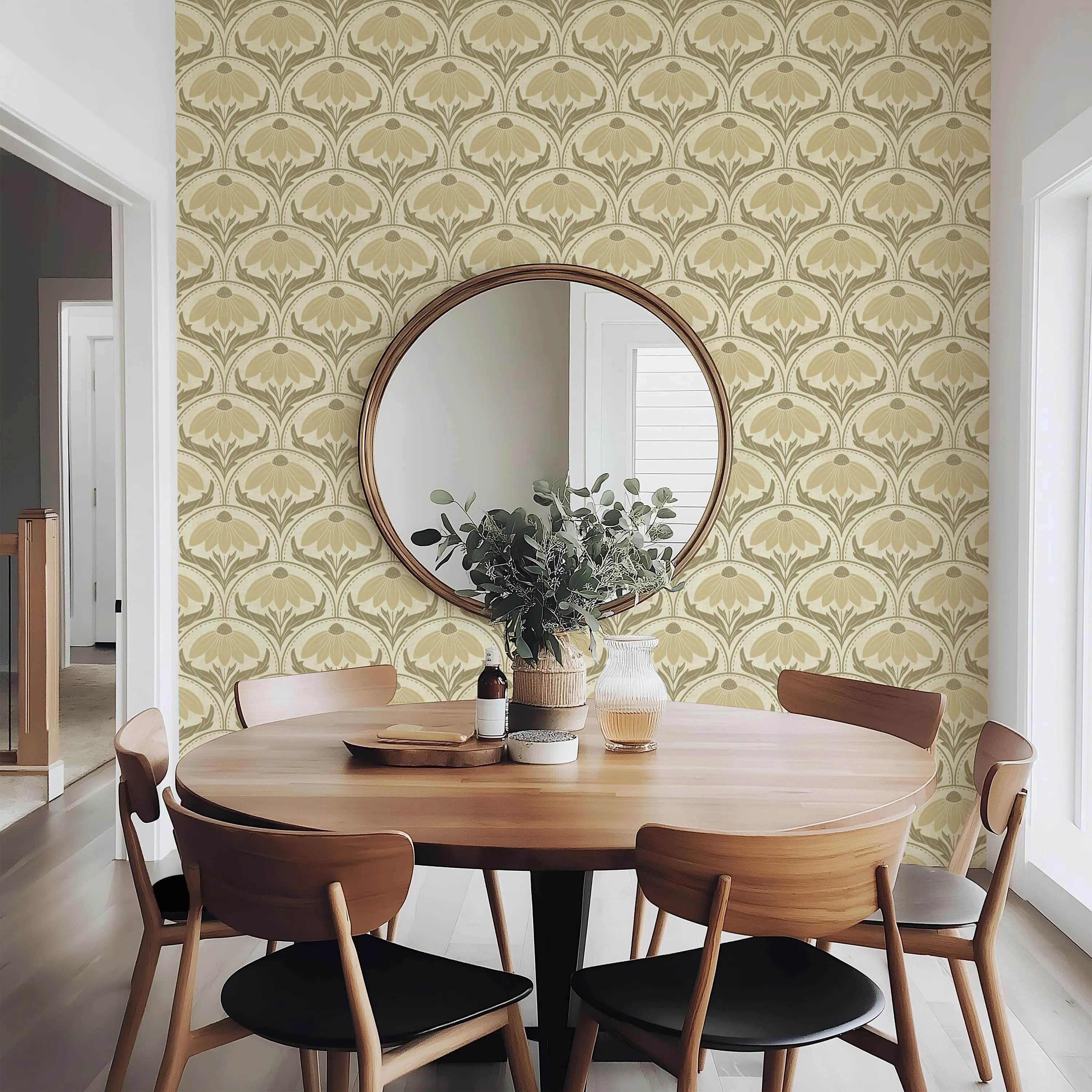 Scalloped Coneflower Wallpaper – Vintage Floral Elegance