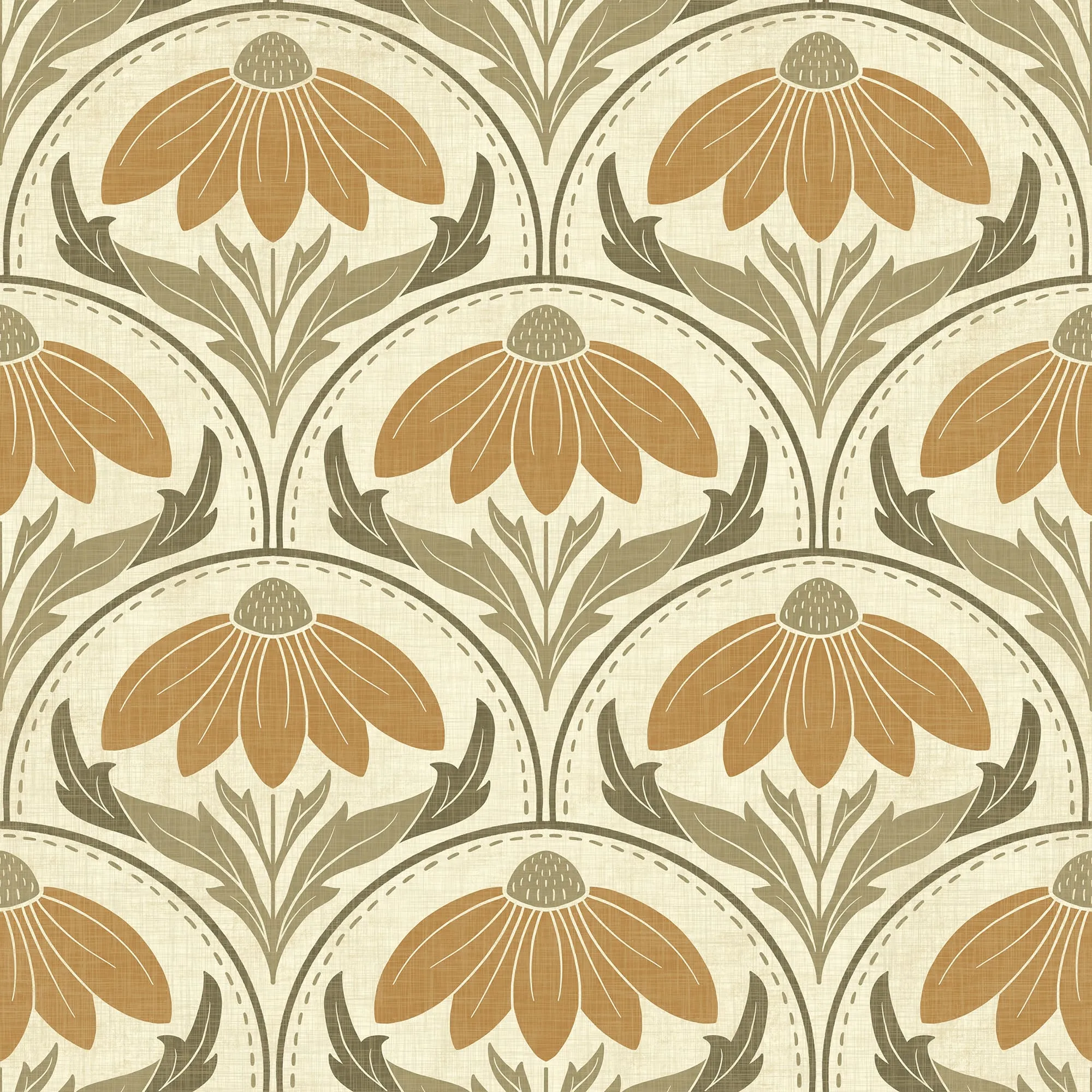 Scalloped Coneflower Wallpaper – Vintage Floral Elegance