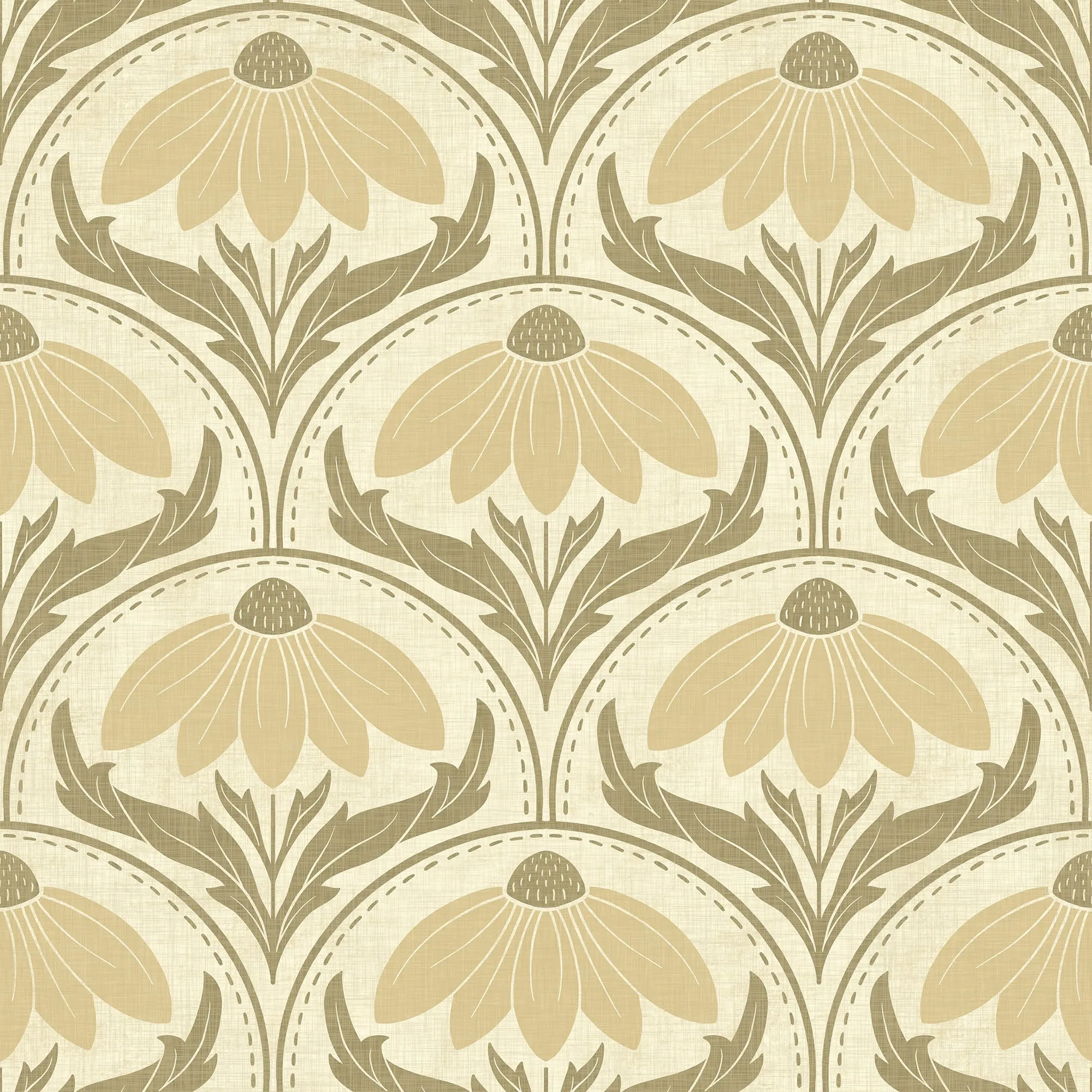 Scalloped Coneflower Wallpaper – Vintage Floral Elegance