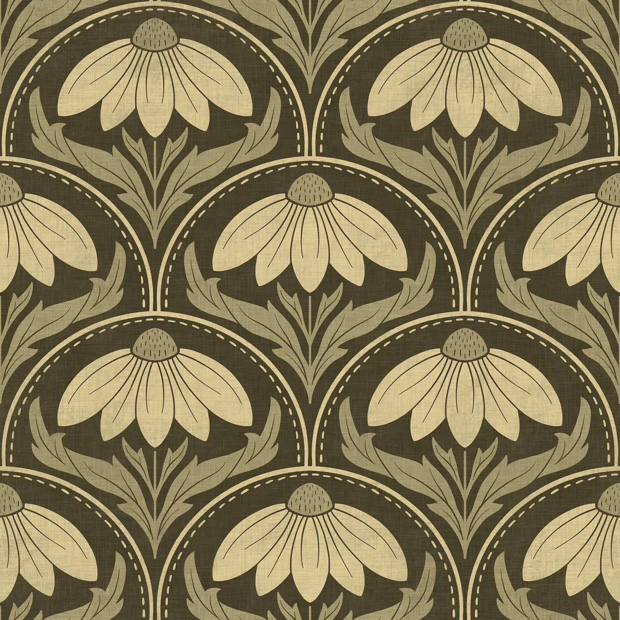 Scalloped Coneflower Wallpaper – Vintage Floral Elegance