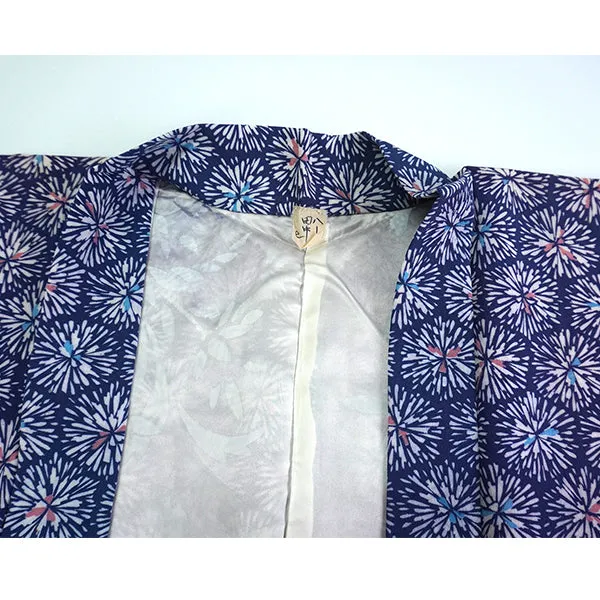 Vintage Haori Kimono Jacket Silk, Blue  base, Chrysanthemum Motif
