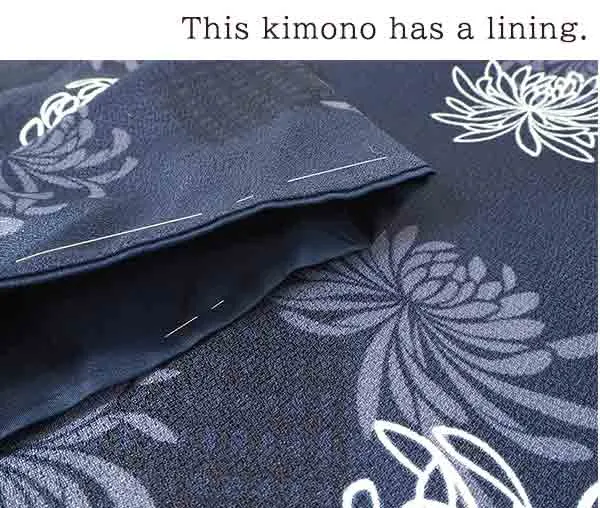 Washable pre-tailored Lined KIMONO【M】（Lattice and chrysanthemum patterns that blend with the ground color.）