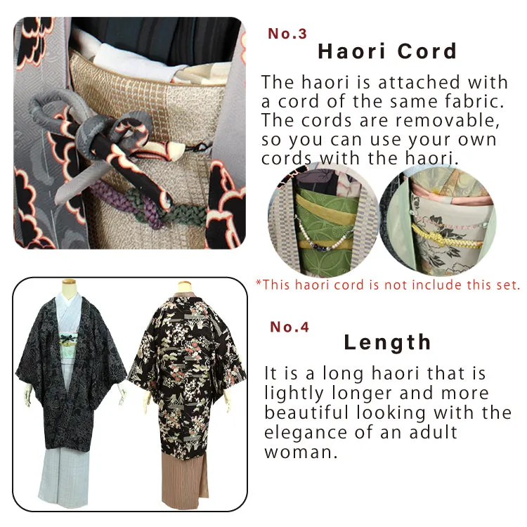 Women's Japanese Kimono Jacket/Cardigan,Haori Coat with a haori cord, Floral
